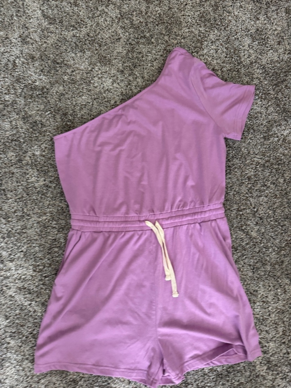 One-Shoulder Lavender Romper with Drawstring